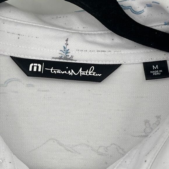 Travis Matthews White Floral Palm Day Man Abstract Golf Polo Shirt Medium - Picture 2 of 6